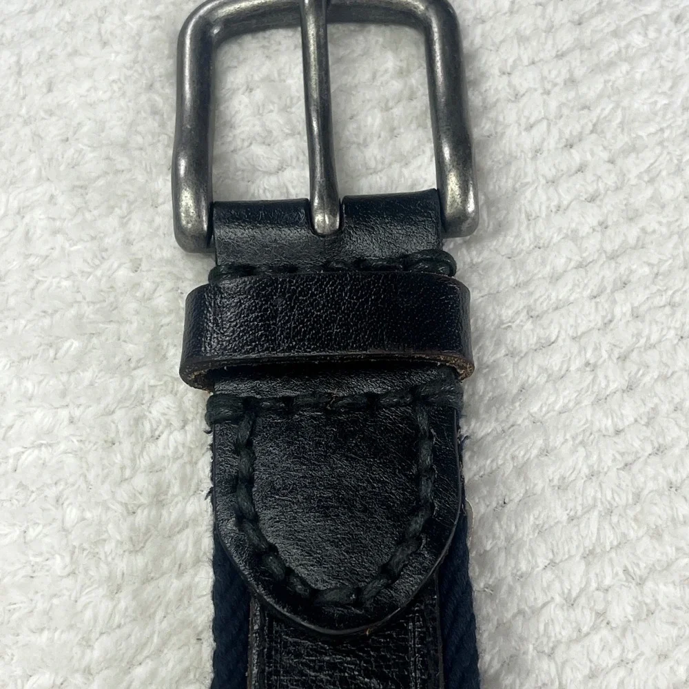Abercrombie Kids Boys Black Leather Navy Woven Rope Trim Belt S/M 2K2106